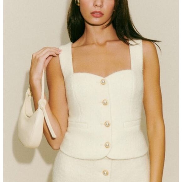 Reformation Amora Top Womens 2 Cream Button Front Wool Blend Preppy - Picture 1 of 14